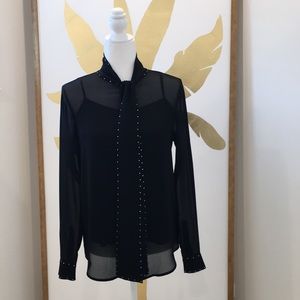 Michael Kors Black Sheer Blouse with Studded Details